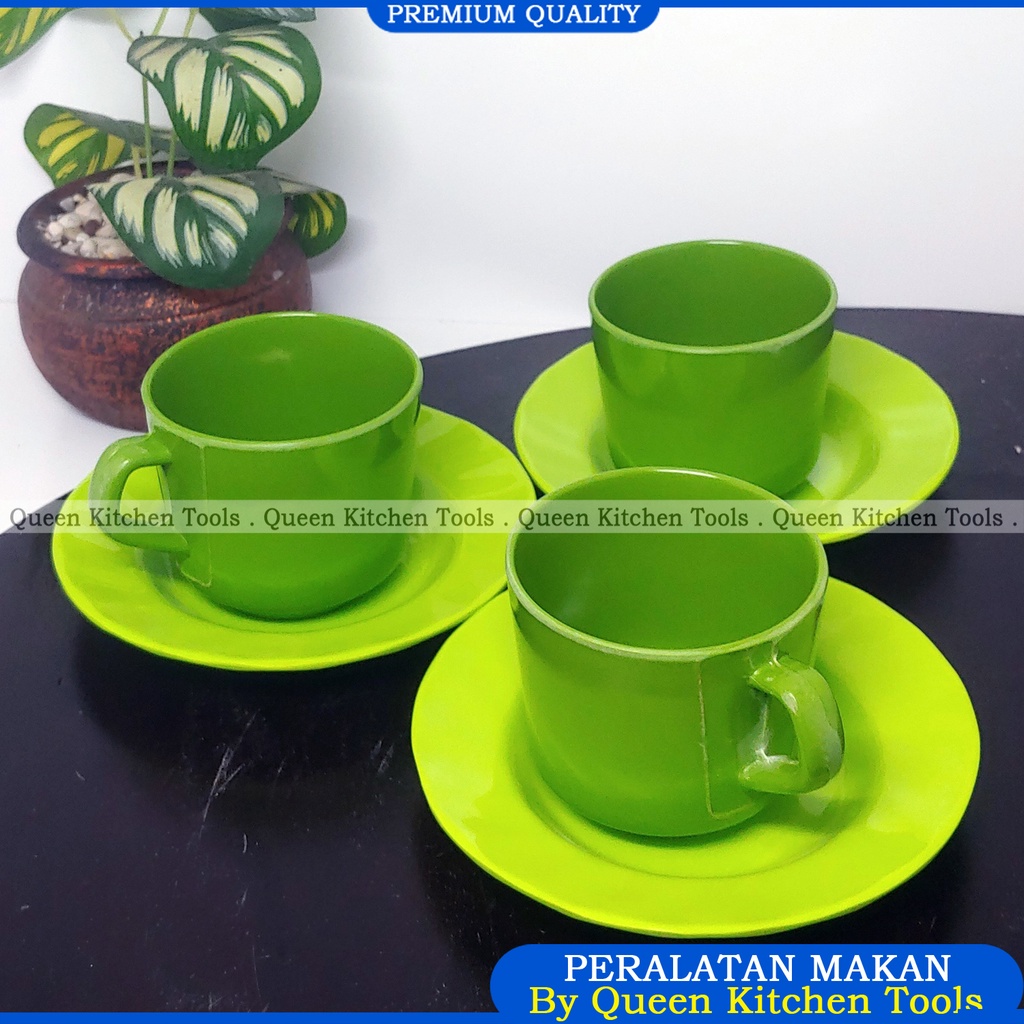 ( Isi 6 Pcs ) Set 3 Cangkir dan 3 Tatakan Gelas Cangkir Melamin Original | Cangkir Tebal Melamin | C