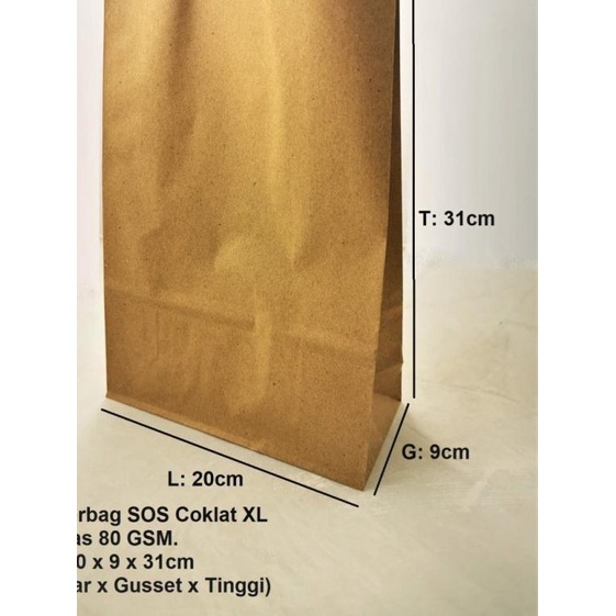 

☂ paperbag SOS XL coklat polos 20x9x31cm 80GSM ۞