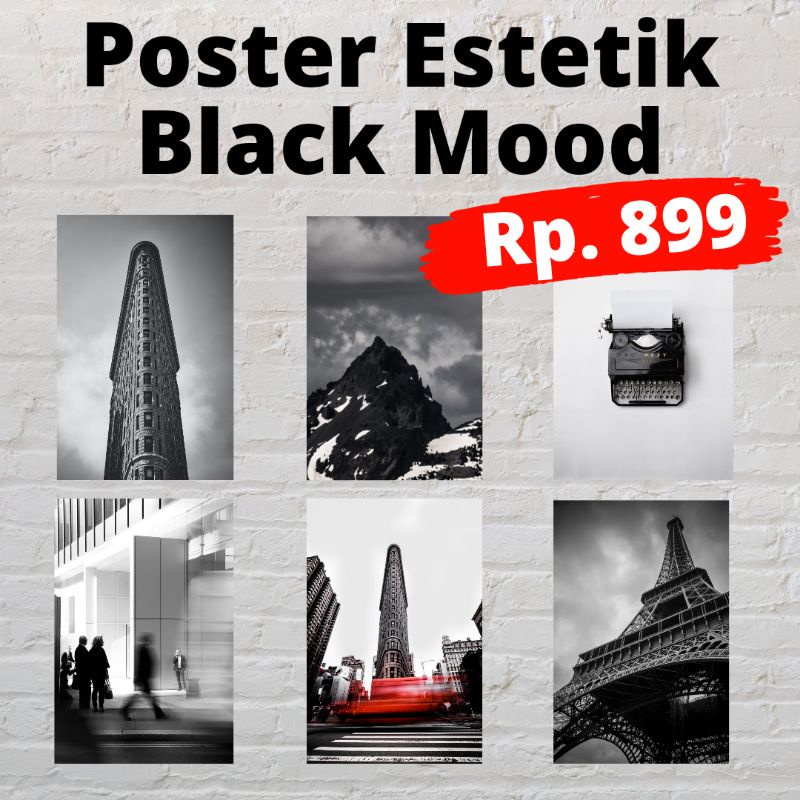 Poster Estetik Hitam Putih / Hiasan Dinding Black Mood / Poster Hitam Putih
