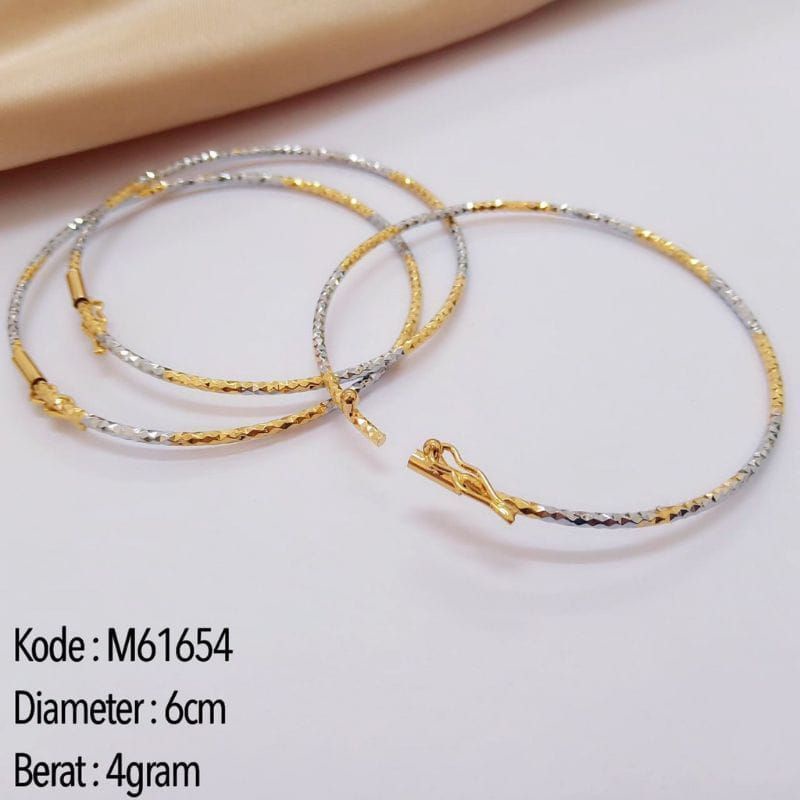 GELANG KERONCONG TITANIUM MODEL TIPIS BUKAAN SAMPING LAPIS EMAS 24KARAT
