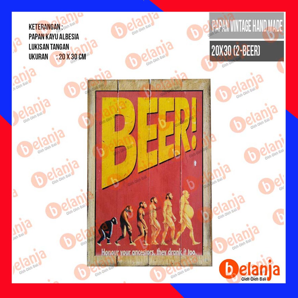 Papan Vintage Hand Made 20x30 (2-Beer) Oleh oleh Khas Bali