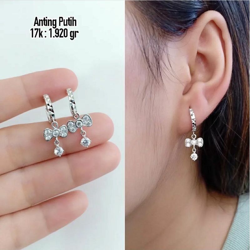 Anting pita emas putih kadar 750
