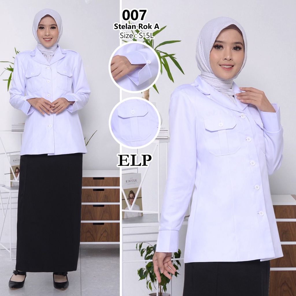 Baju Dinas Putih Wanita Kantong Dada Setelan Rok A Warna Hitam Blazer Putih Polos Seragam PDH putih 