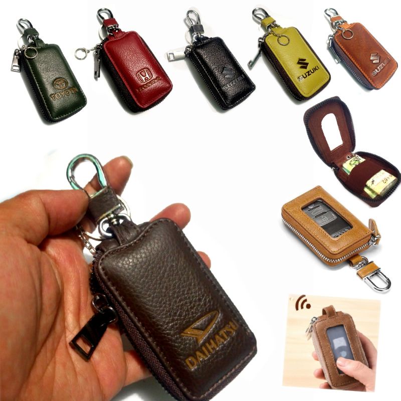 dompet kunci remote keyless mobil kulit asli emboss dompet stnk