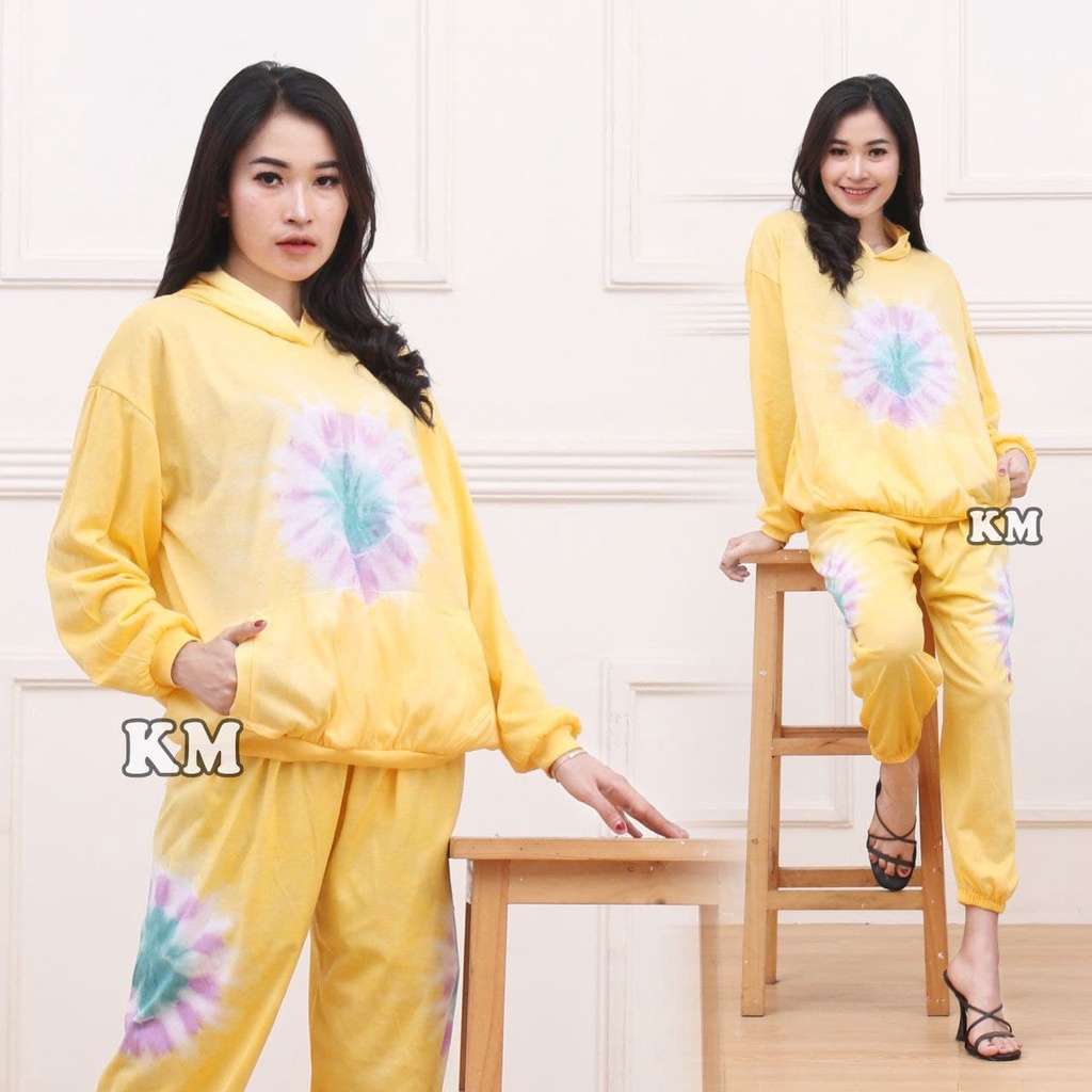 [Sweater Pullover] One Set Hoodie Tye Die | Setelan Panjang Wanita Model Kekinian