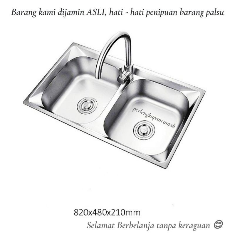 BAK CUCI PIRING STAINLESS STEEL SS 304 2 LUBANG 8248 BY IGM