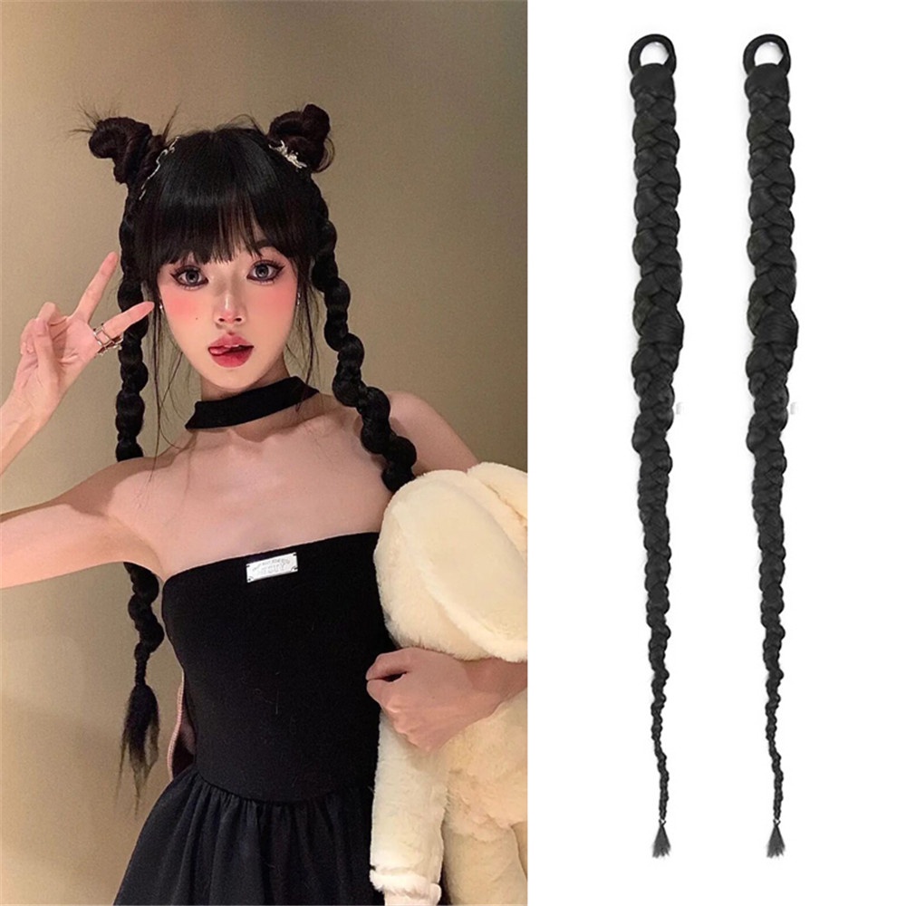 Wig Rambut Sintetis Warna Hitam Ukuran 70CM Untuk Wanita