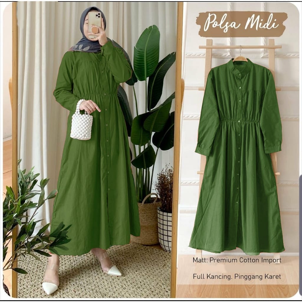 polsa midi dress tunik polos cardi long dress kekinian