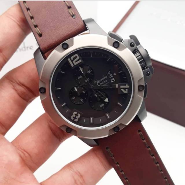 Alexandre christie ac6295 original strap kulit warna coklat
