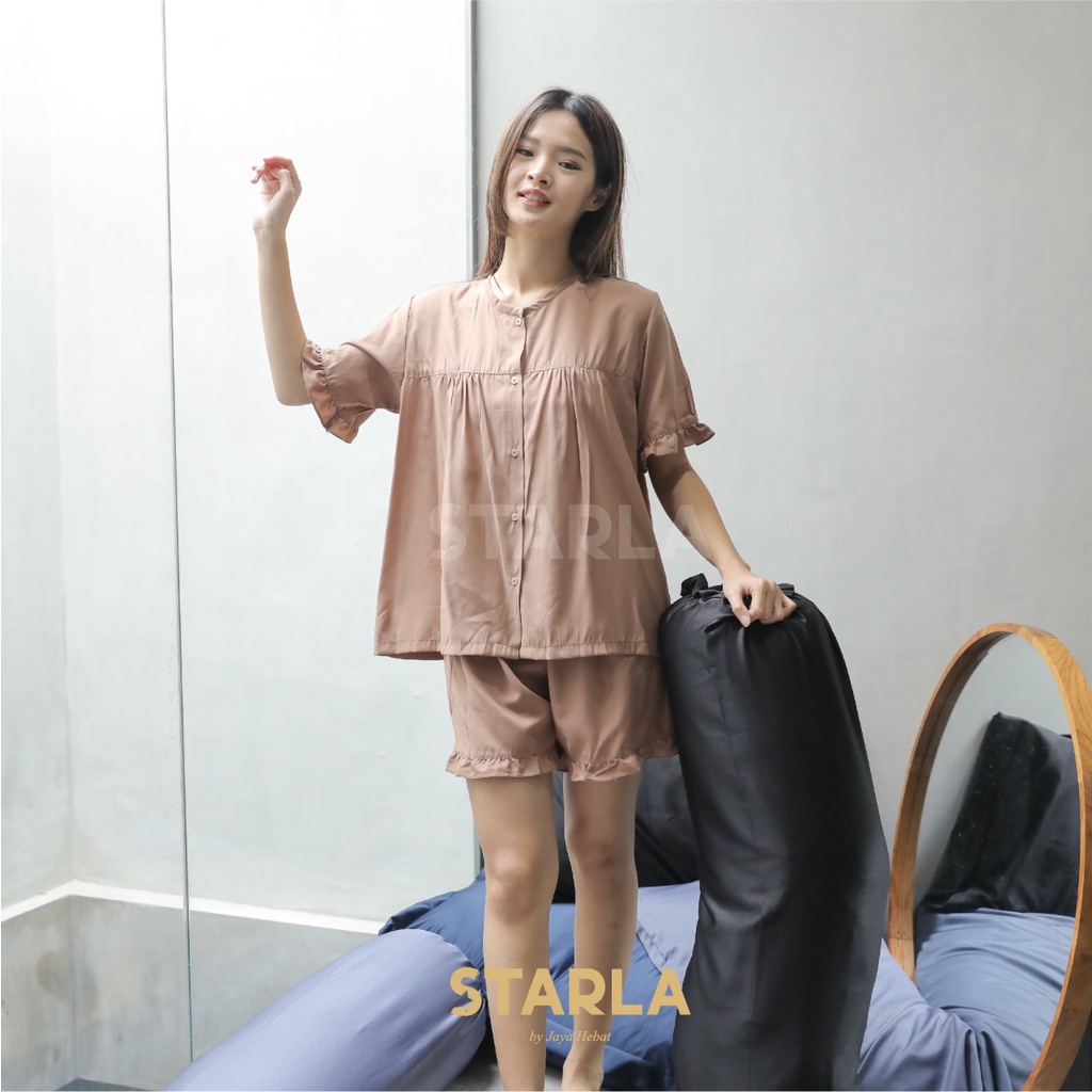 BAJU TIDUR WANITA PIYAMA DEWASA LENGAN PENDEK PAJAMAS MURAH EMILIA STARLA