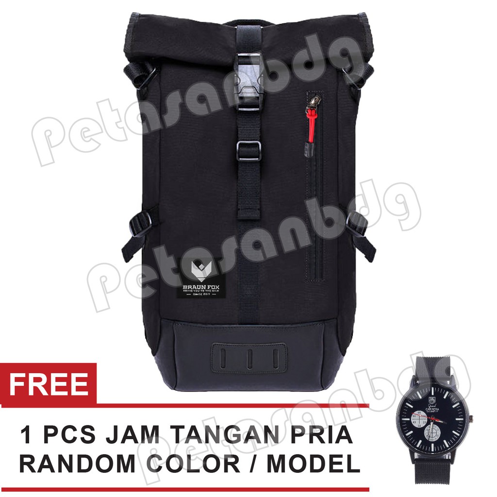 RTM - Tas Ransel Pria Braun Fox Mountain Crazy Laptop Backpack + USB Charger + FREE Jam Tangan Pria