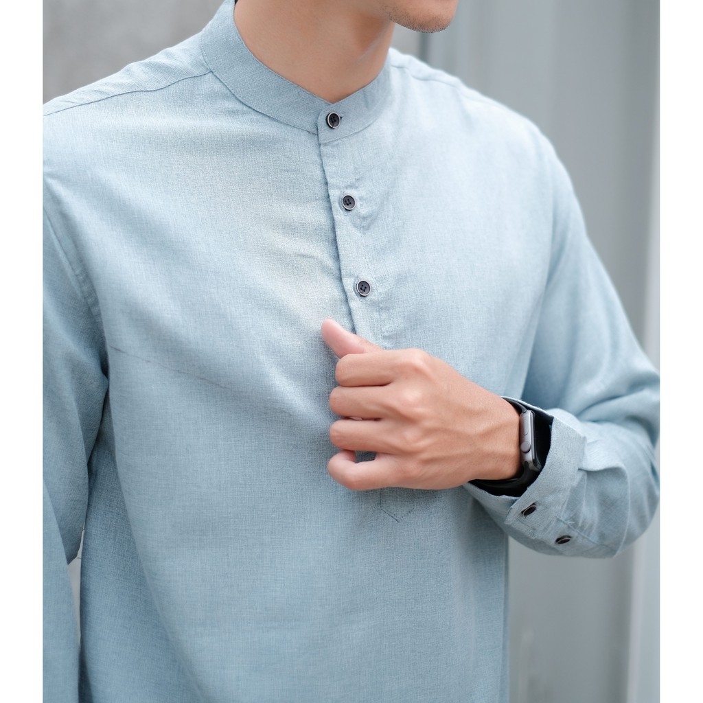 SANVANINA Kemeja Long Kurta Salman Sky Blue | Baju Koko Kurta Lengan Panjang Pakistan F-03C