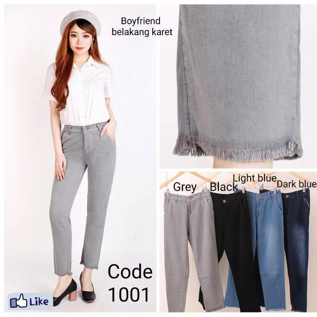 BOYFRIEND JEANS / CELANA JEANS PINGGANG KARET / CELANA JEANS WANITA / JEANS PINGGANG KARET