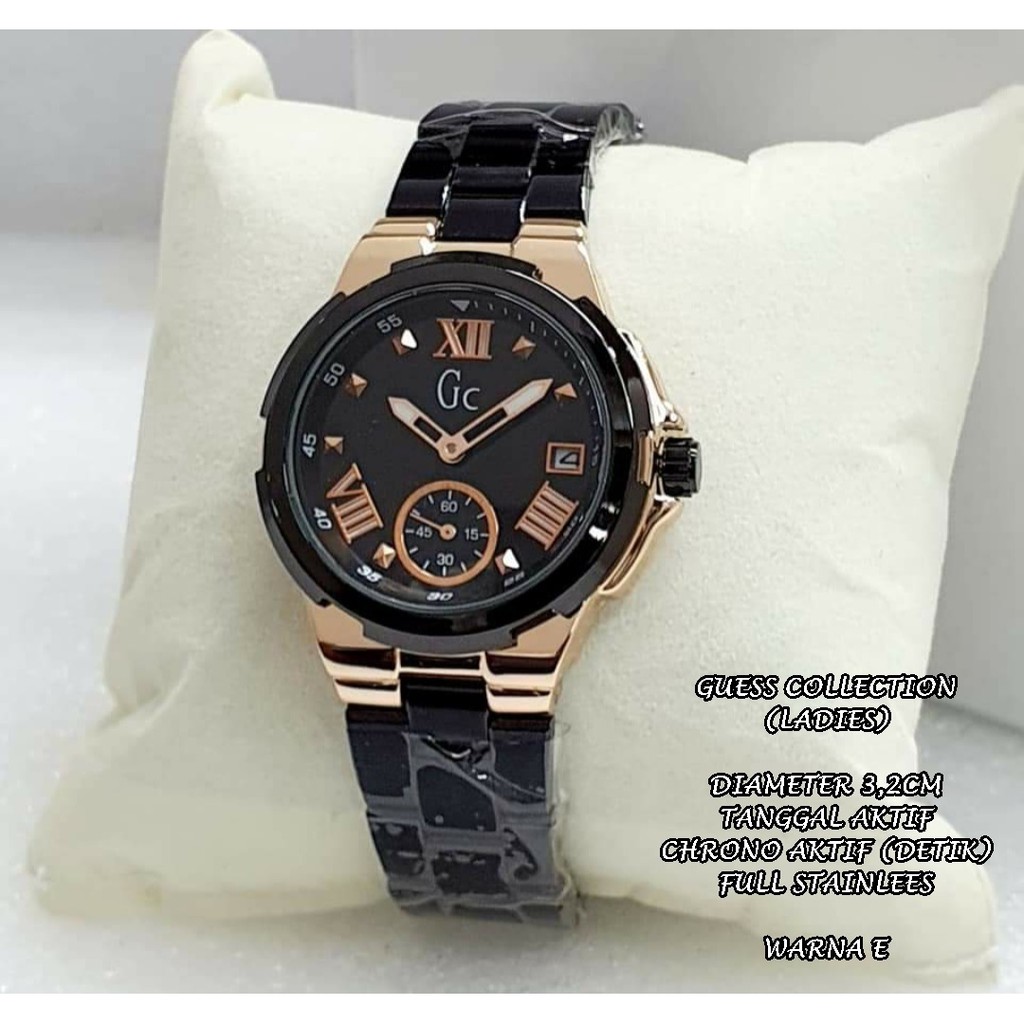 JAM TANGAN WANITA GC RANTAI BODY BULAT TANGGAL &amp; CHRONO BAWAH AKTIF KNOP GERIGI