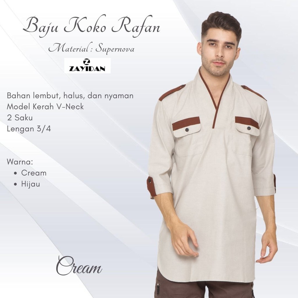 Zayidan Baju Koko Gamis Pria Muslim Rafan kerah v-neck