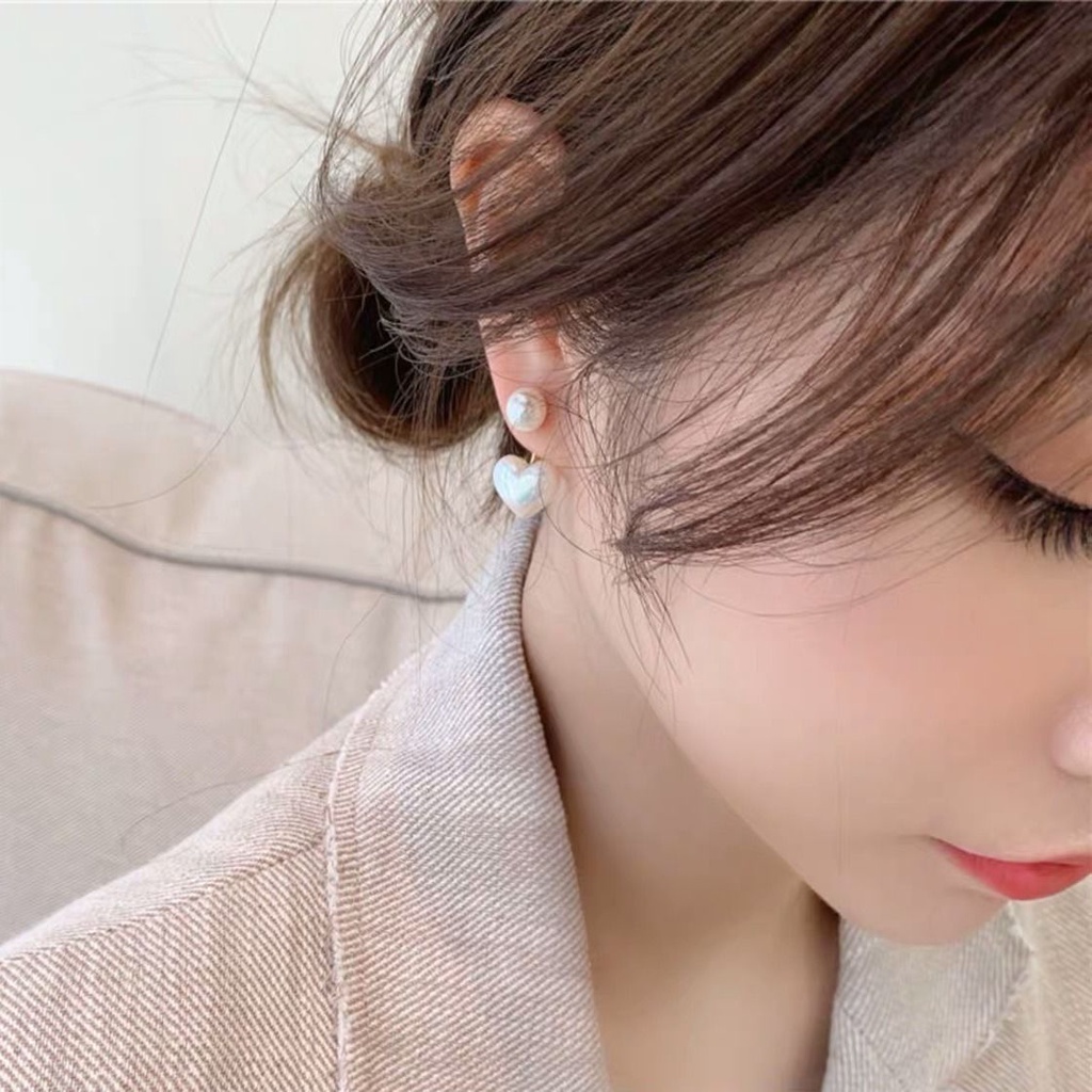 Korea Dongdaemun sederhana bright pearl Hati kecil mutiara anting-anting anting-anting girl online i