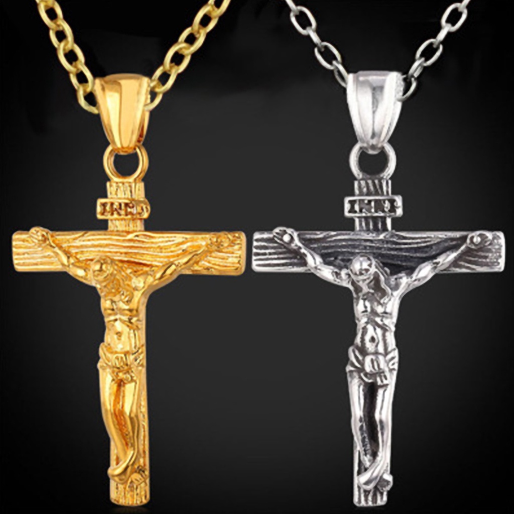 Hu Hu Hu Hu Hu Alat Bantu Pasang Kacamata♡ Kalung Liontin Salib Yesus Bahan Stainless Steel Anti Karat Untuk Pria