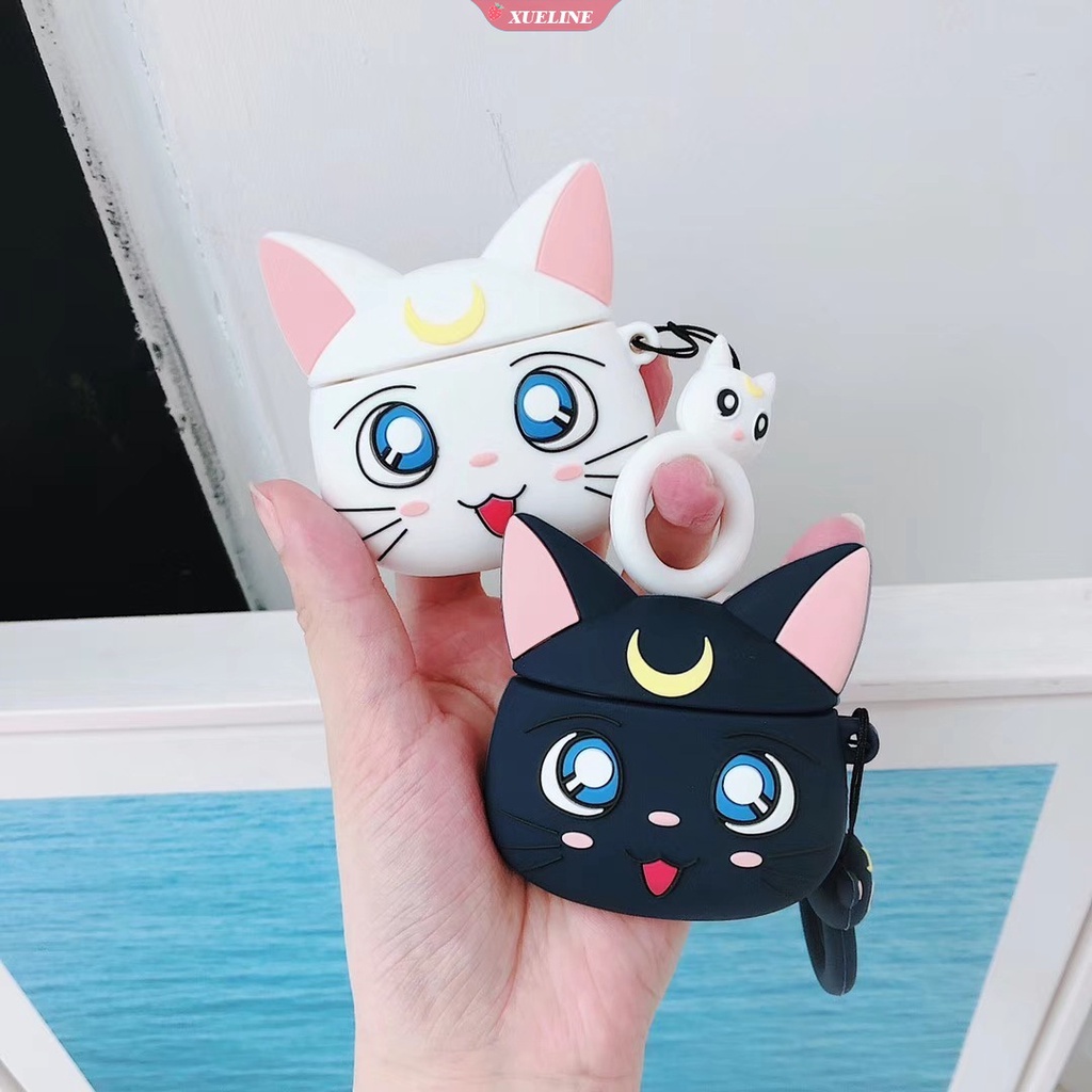 Casing Soft Case Silikon Motif Kartun Sailor Moon Luna Cat Untuk AirPods 1 / 2