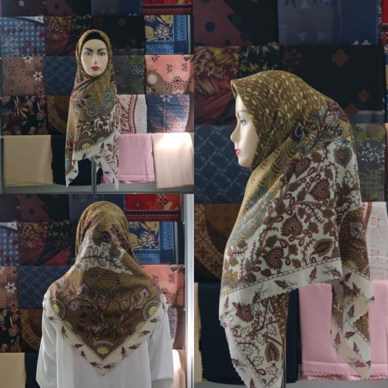 KERUDUNG/ HIJAB MOTIF KUNING KUNYIT BROWN CANTIK EKSCLUSIVE