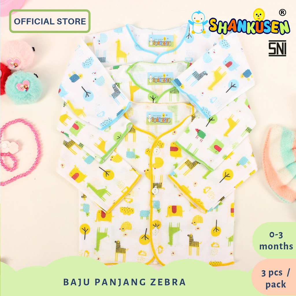 3 Set Baju  Panjang Shankusen Motif Zebra  Giraffe Baju  