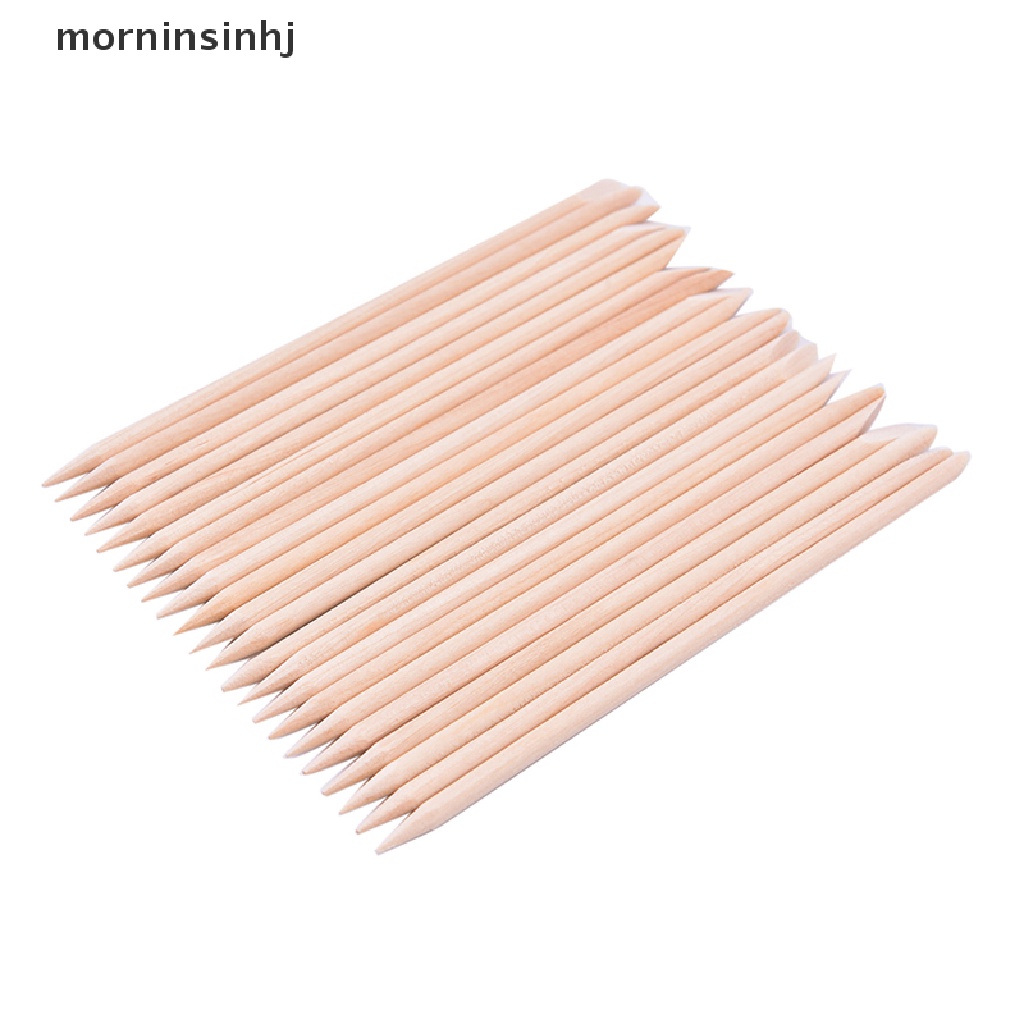 Mornin 100pcs Stik Pendorong Kutikula Warna Oranye Untuk Manicure