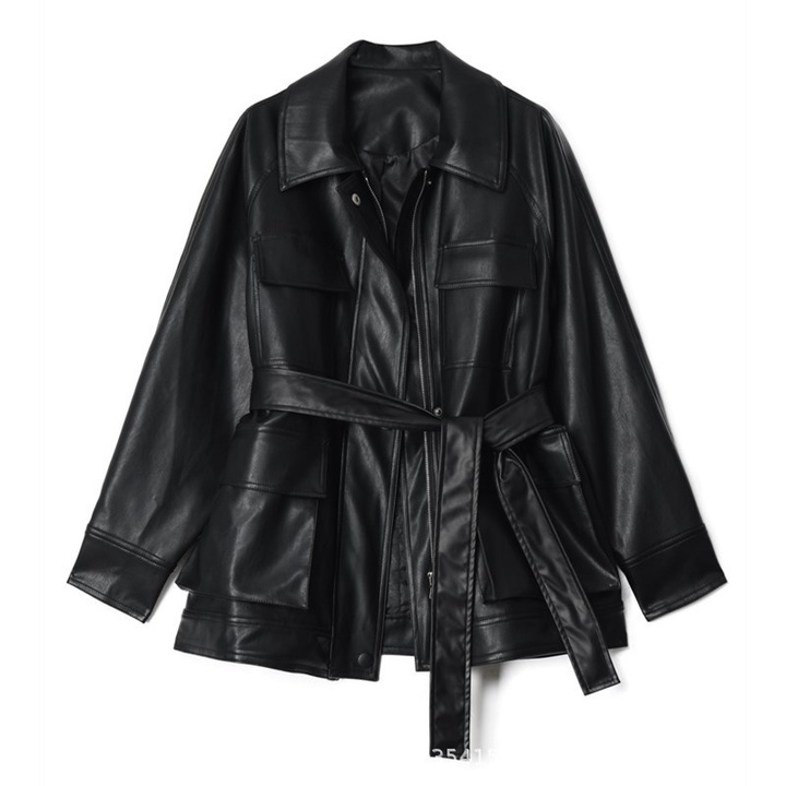 Jaket Kulit Wanita Artis Korea Unik Mewah Kulit Perempuan 2021 New Sepeda Motor Jaket Meum Panjang B