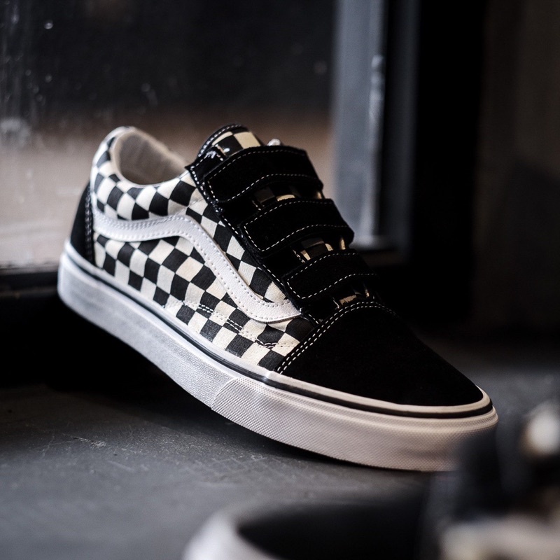 VANS OLDSKOOL VELCR0 CHECKERBOARD BLACK/WHITE CLASSIC ORIGINAL 100%