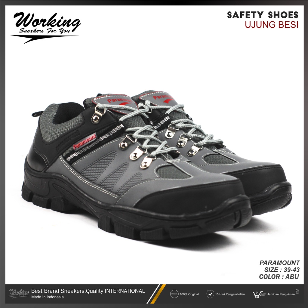 Sepatu Safety Ujung Besi Paramount // Sepatu Kerja Lapangan Proyek // Sepatu Pria Keren // Sepatu Kulit Pria Hiking 100% Realpict Bisa COD