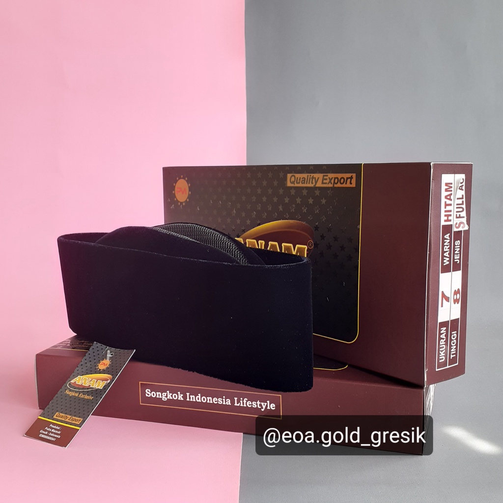 PECI MUSLIM KOPIAH SONGKOK EXCLUSIVE POLOS HITAM SUSUN FULL AC MERK ANAM