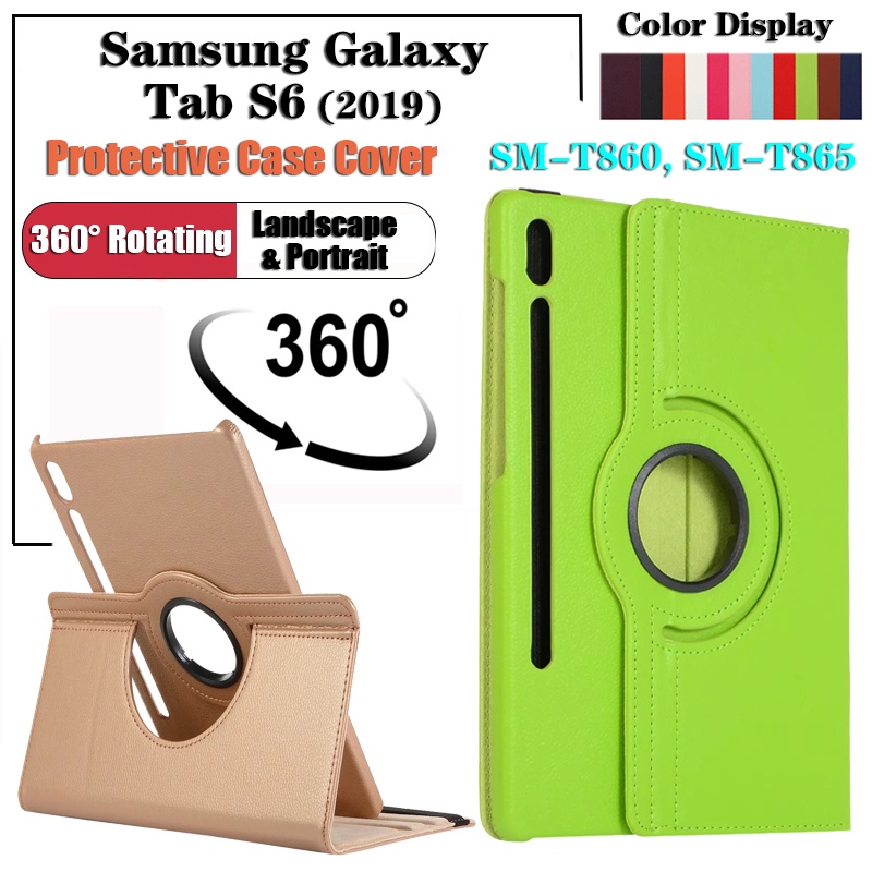 For Samsung Galaxy Tab S6 10.5 &quot;(2019) SM-T860 SM-T865 Tablet Flip Cover Fashion 360° Rotating Stand Leather Case Casing Pelindung Shockproof