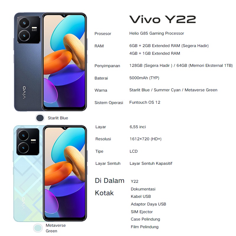 Vivo Y22 Vivo Y27 5G Vivo Y16 RAM 4/6 ROM 128GB GARANSI RESMI Handphone vivo hp vivo y21 terbaru COD VIVO Y02t