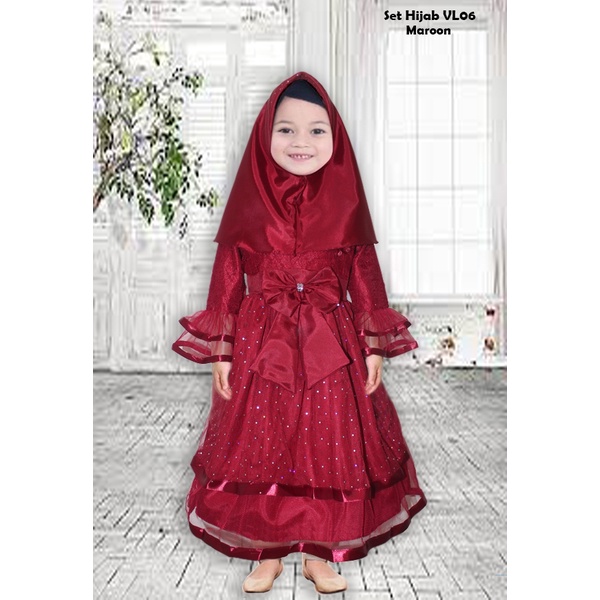 Hijab VL 05 - 07 Kids /Free Hijab / Promo Baju Gamis Anak Motif Brukat Kombi Tile Good Premium/ Baju Lebaran Anak Modern Murah/ Pakaian Ngaji