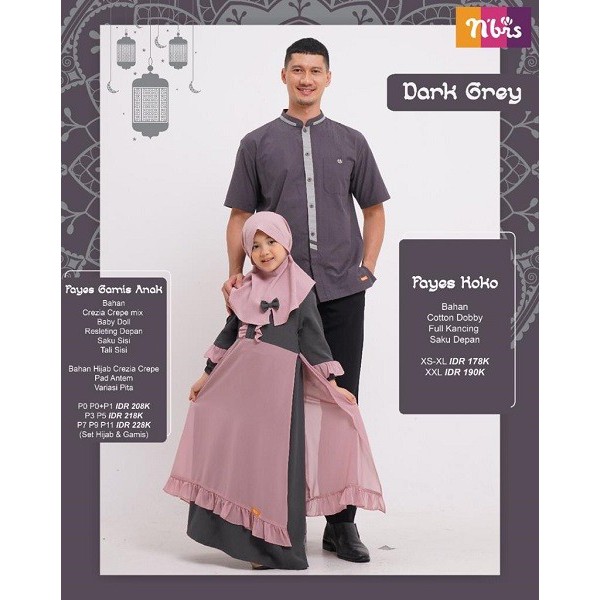 NIBRAS Sarimbit Fayes Dark Grey Seragam Keluarga Lebaran Baju Couple Sarimbit Keluarga