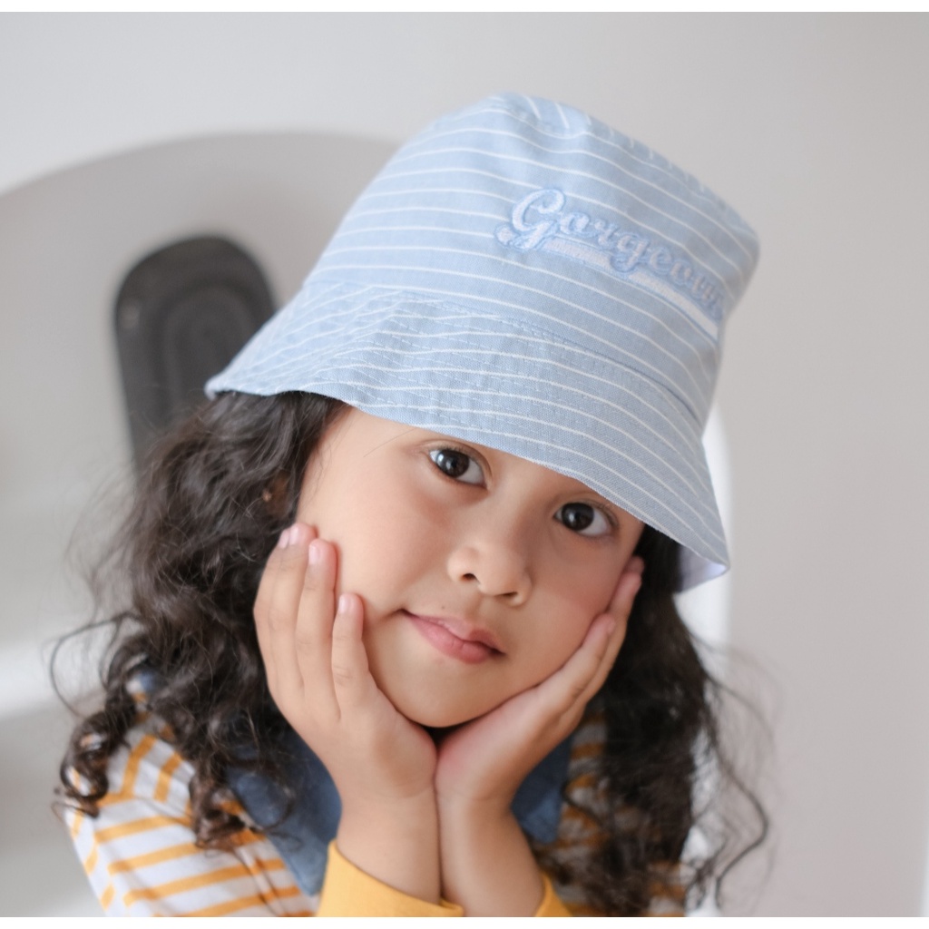 OX-HAT - Promo 10.10 Bucket Hat Motif Stripe Anak Topi Bordir Cewe Cowo Laki Perempuan Korea Lucu