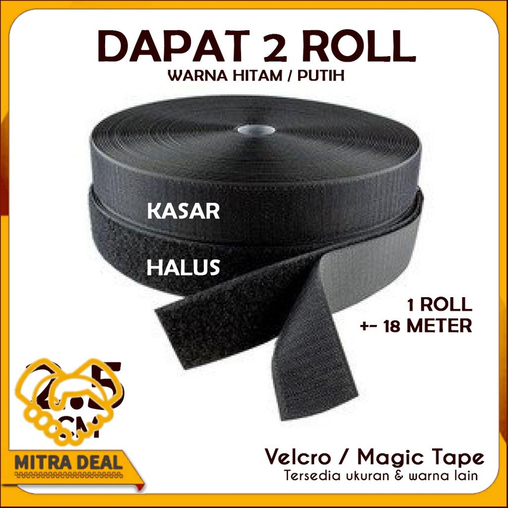 

[COD] VELCRO 2,5 CM MAGIC TAPE KASAR HALUS 18 METER HITAM