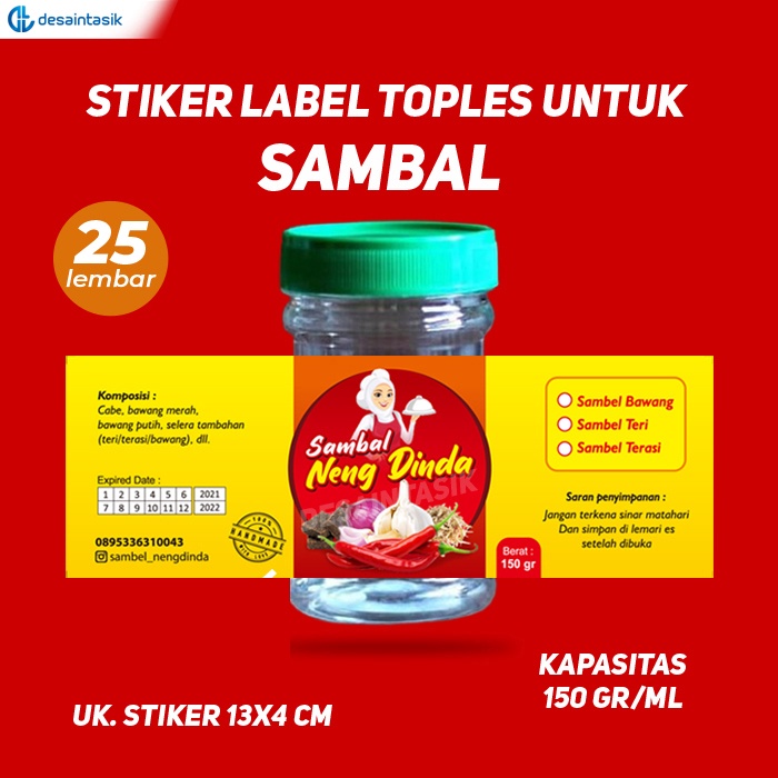 LABEL STIKER SAMBAL BOTOL, TOPLES 150 gr, 100 gr, 200 gr, Cepat Siap Pakai