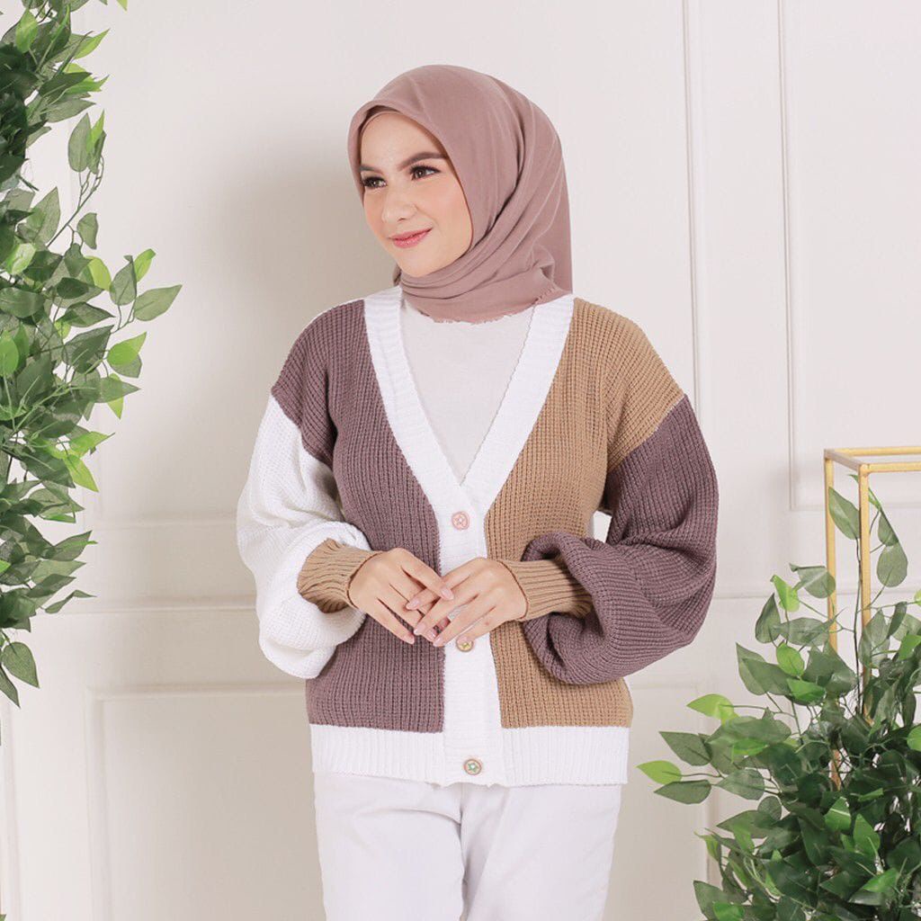 Belleza Outlet baju rajut Cardigan rajut atasan wanita Twist Warna Kombinasi