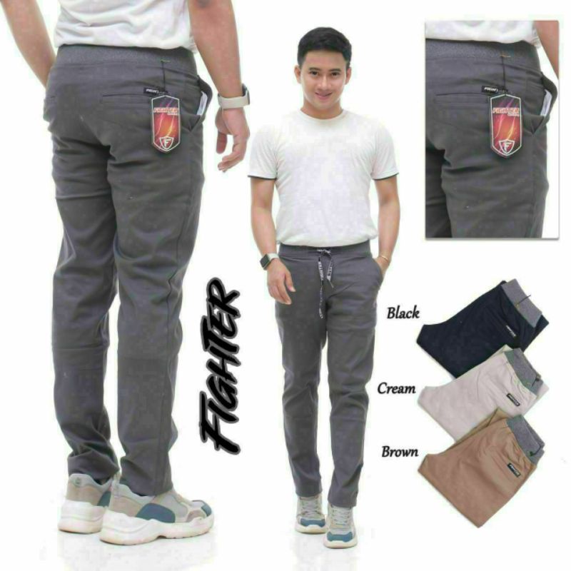 CELANA CHINO RIP FIGHTER PINGGANG KARET BAHAN BOSS DIAMOND MELAR / CELANA CHINOS PRIA DEWASA