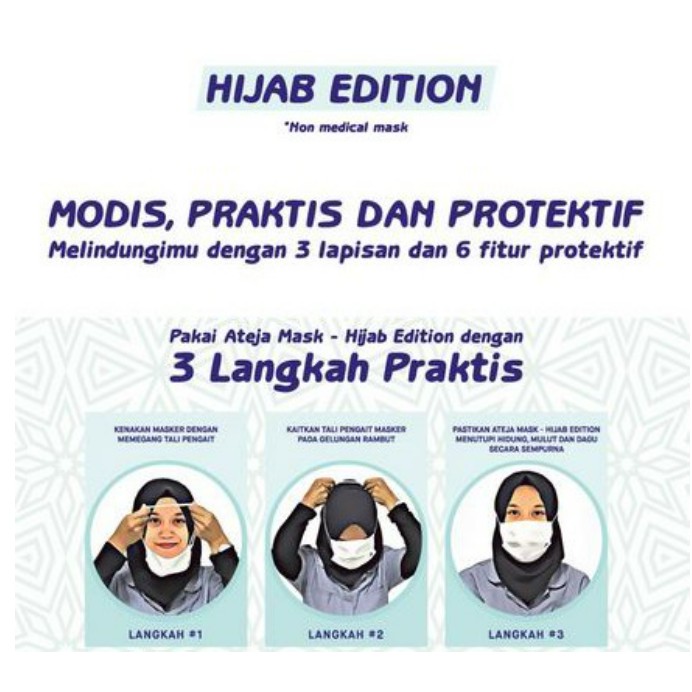 Masker Hijab 3 ply Headloop Premium All Black/ 3 ply masker Hijab Black/ MASKER HIJAB HITAM SURGICAL