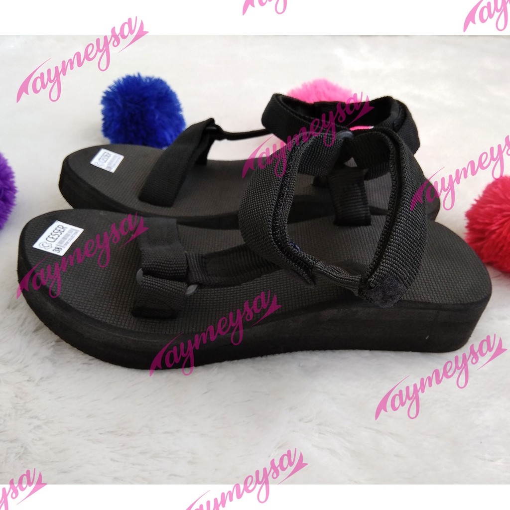 TEVI Wedges sandal tali import warna hitam sendal wedges gunung wanita casual tinggi 4 cm harga dijamin murah