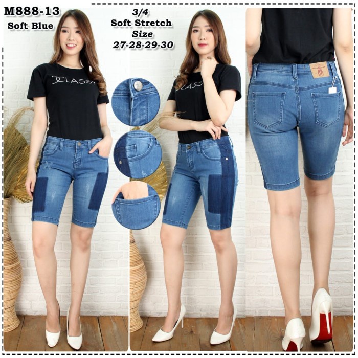 Ht30T2 Celana 3/4 Soft Stretch Jeans Wanita M888 13,14,15,16 - Soft Blue, 27 Ds2044Fg