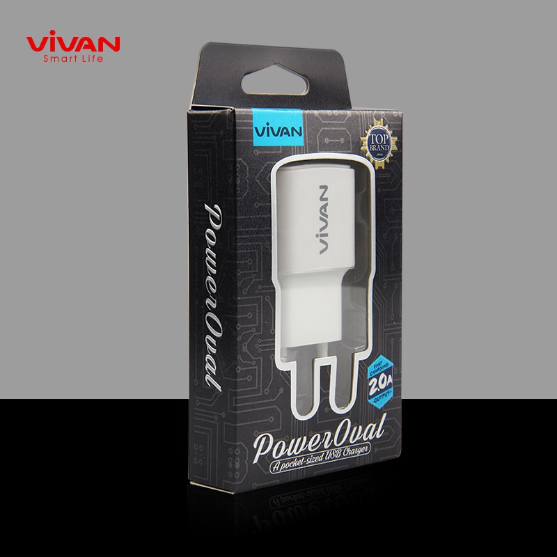 Charger VIVAN Original Fast USB Charging 2.0 (Power Oval White) + Kabel Lightning IP BTKL (BTLK BROWN)