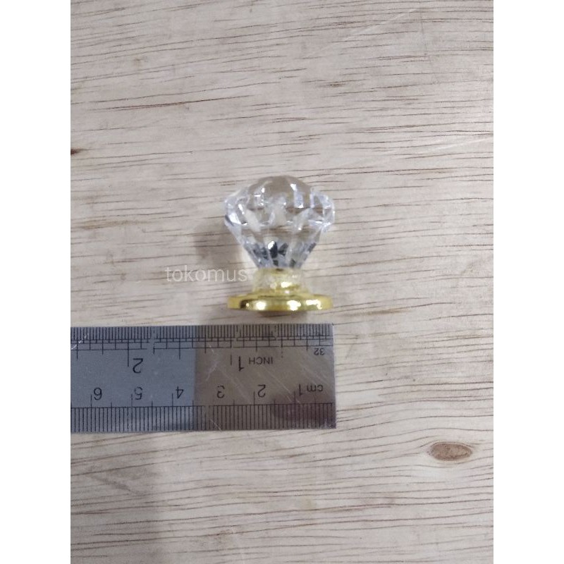 PEGANGAN HANDLE TARIKAN LACI PINTU KRISTAL PUTIH BENING UKURAN 3CM -GOLD BASE