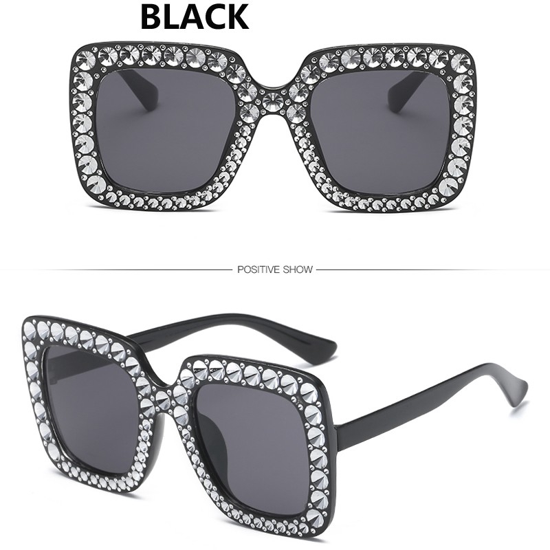 (YUZHU)Fashion Gaya Barat Big Square Sunglasses Wanita Merek Mewah Berlian Designer