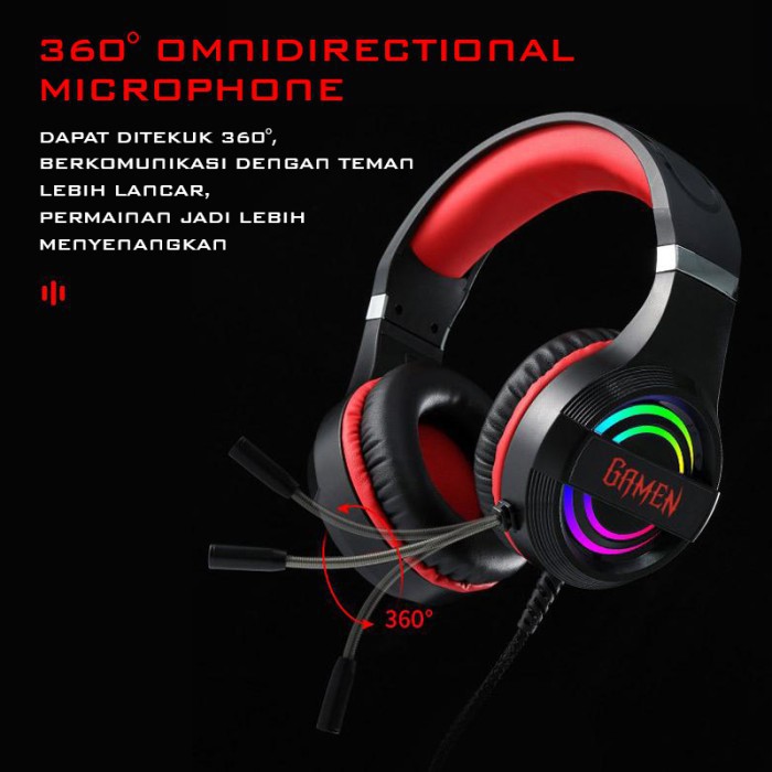 Headphone Gaming GAMEN GH100 PRO RGB Lighting Anti-violence Headset E-Sport Seris - Garansi 1 Tahun