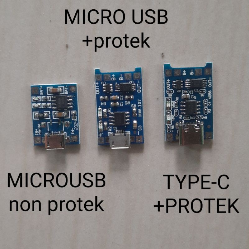 TP4056 BATTERY CHARGER BATRE CARGER  1A 18650 26650 NON / + PROTEKSI MICRO USB / TYPE-C TIPE C