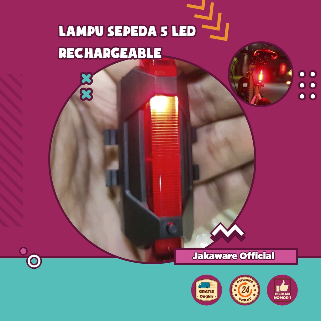 DEFENSOR LAMPU SEPEDA 5 LED TAILLIGHT RECHARGEABLE SEPEDAH BELAKANG DEPAN MALAM USB CAS CES CESAN CH