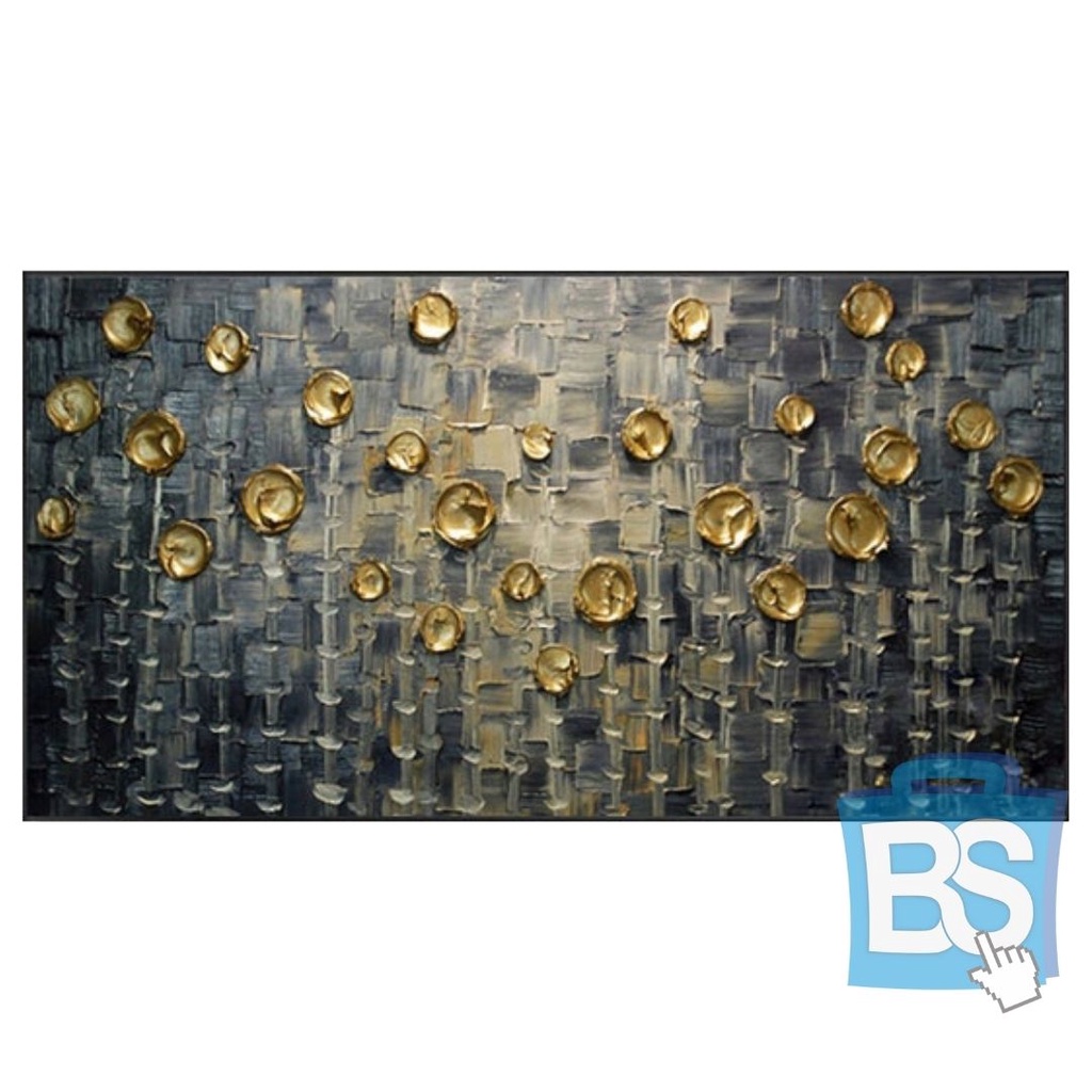 LUKISAN MINYAK ABSTRAK BUNGA HIJAU GELAP EMAS BISA CUSTOM KAIN KANVAS TERBAIK MARSOTO CAT AKRILIK OR