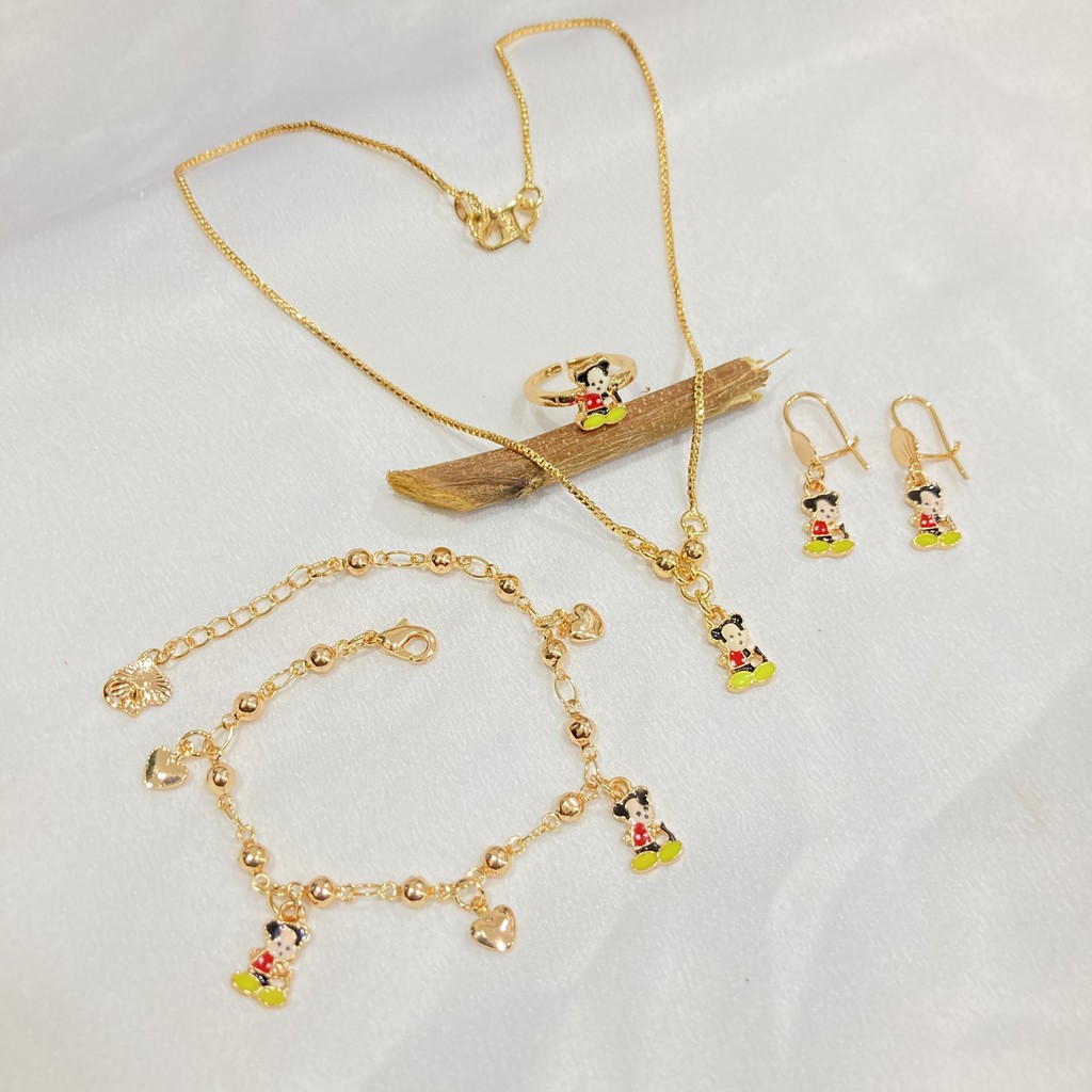 Set Perhiasan Anak Gelang Anting Kalung Cincin Lapis Emas SPA-20