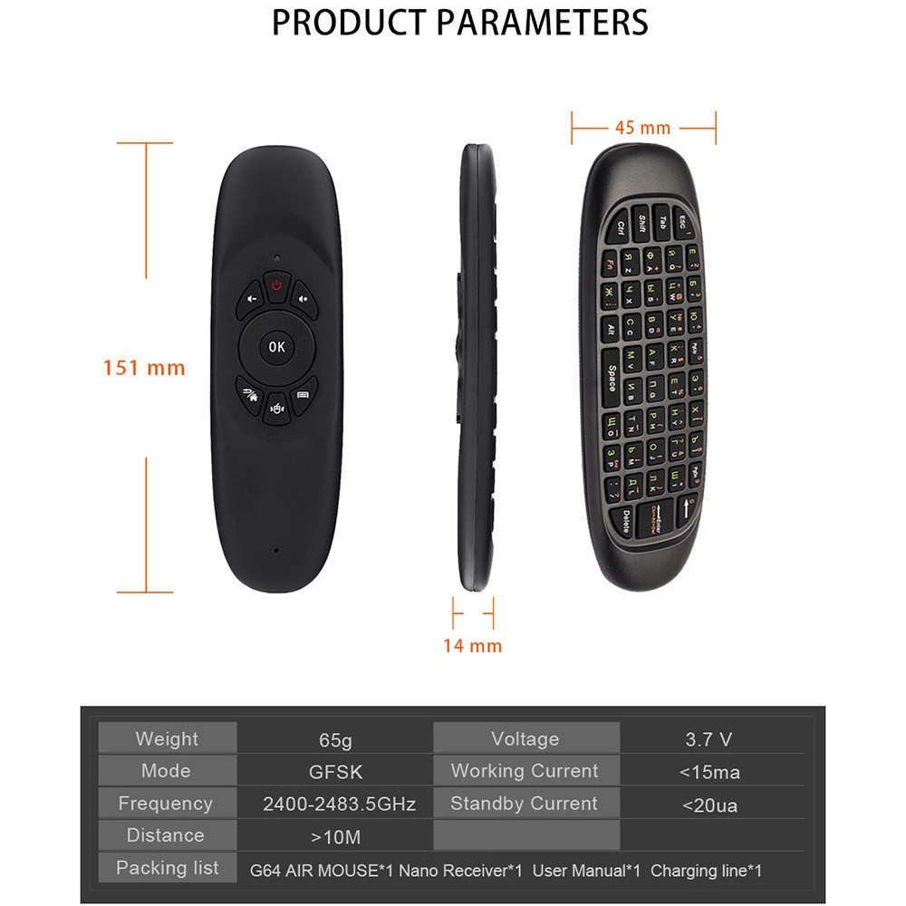 C120 Air Mouse Wireless Keyboard Fly Remote Control Android TV Mini Keyboard  2.4G Gyroscope Gyro